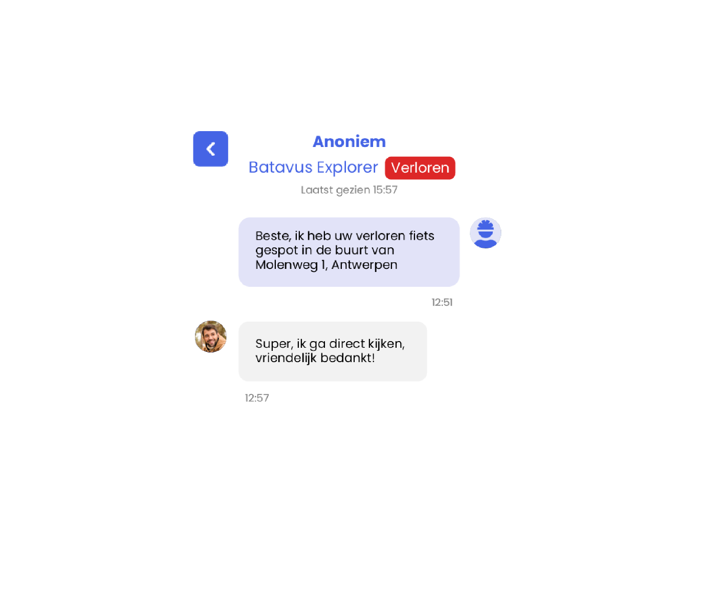 Velopass finder contact screen